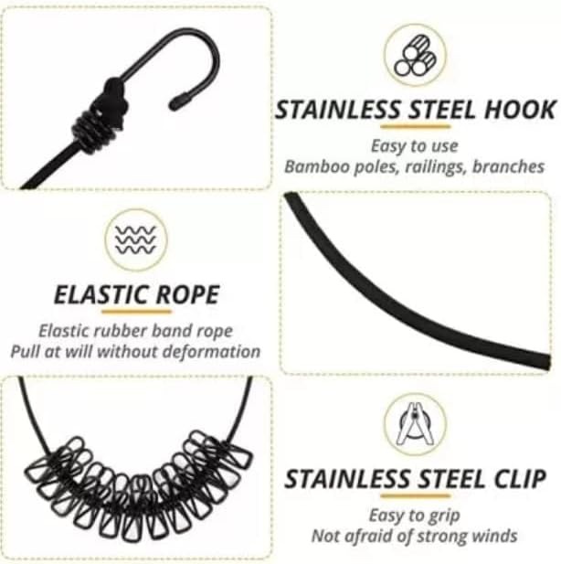 Evorlix™ Cloth Drying Rope with Hooks